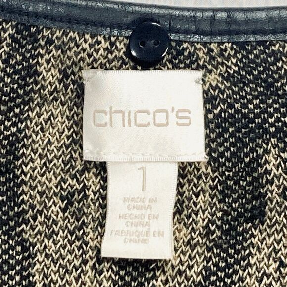 Chico's Jacket Womens 1 Beige Black Vintage Faux Fur Trimmed Zipper Chic Sweater - Picture 15 of 16